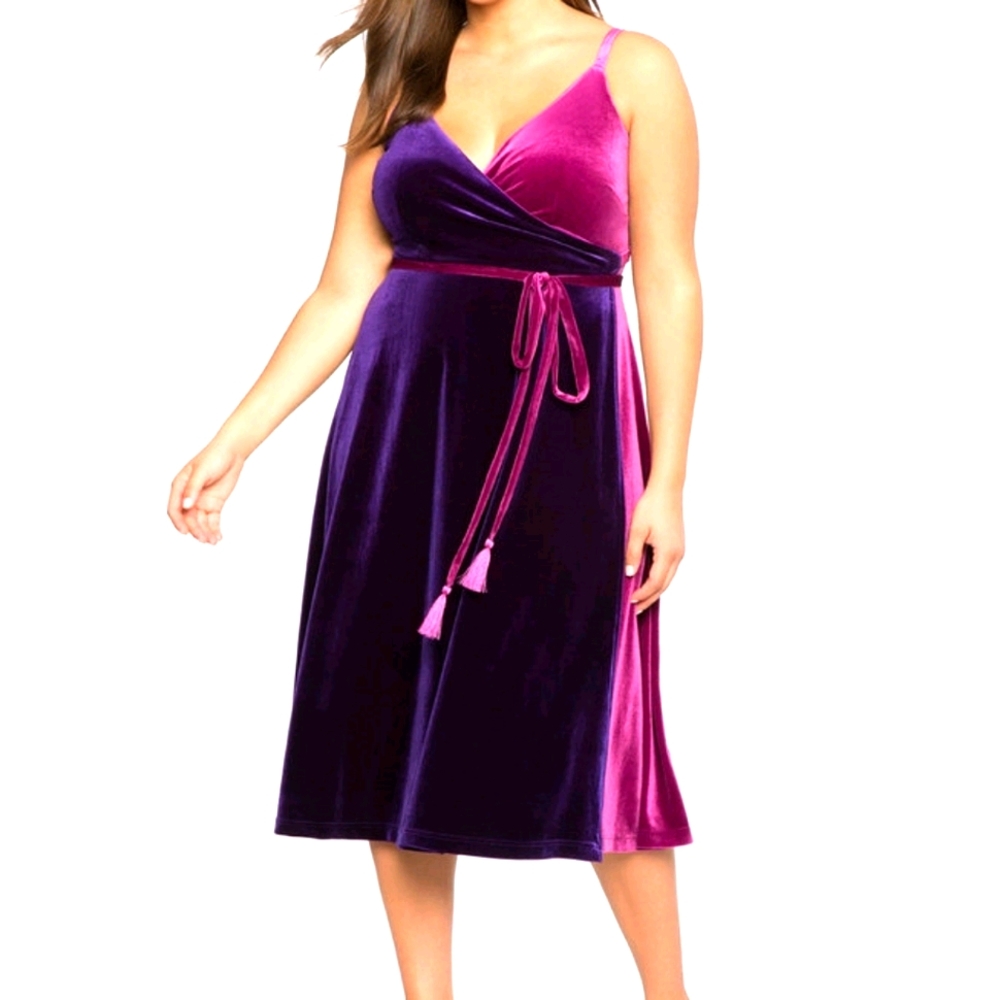 Eloquii Colorblock Velvet Wrap Dress